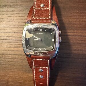 Fossil Silver and Brown Leather Men's Watch